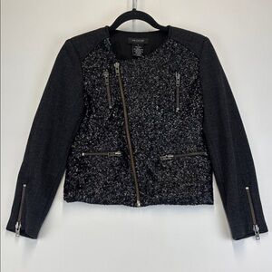 MM COUTURE by MISS ME Black Sequined Moto Jacket Size Small